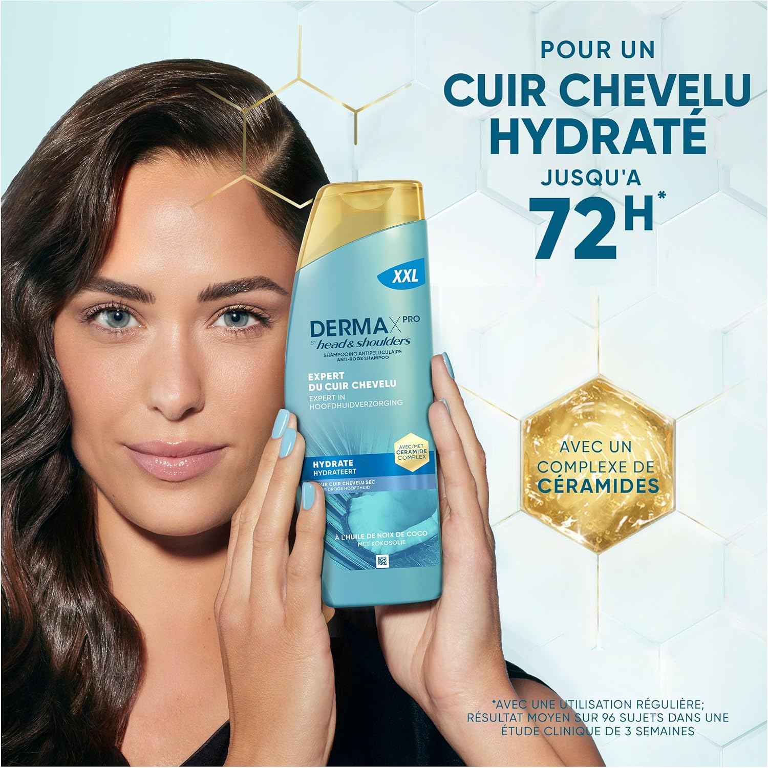 Head & Shoulders DermaXPro Hydrate Shampoing Antipelliculaire 2x500ml Avec Huile De Coco Et Complexe De Céramides, Cuir Chevelu Sec, Aide À Renforcer La Barrière Cutanée, 72H D’Hydratation