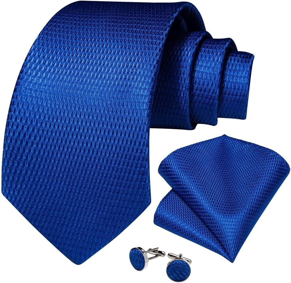 Men's Tie Sets Plaid Solid Ties Handkerchief Cufflinks Wedding Neckties Accessories Gift for Men