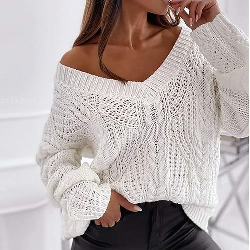 Miniatura 3 de Sexy V Neck Sweaters for Women Jacquard Knit Jumper Tops Casual Trendy Fall Pullover Loose Batwing Sleeve Blouse