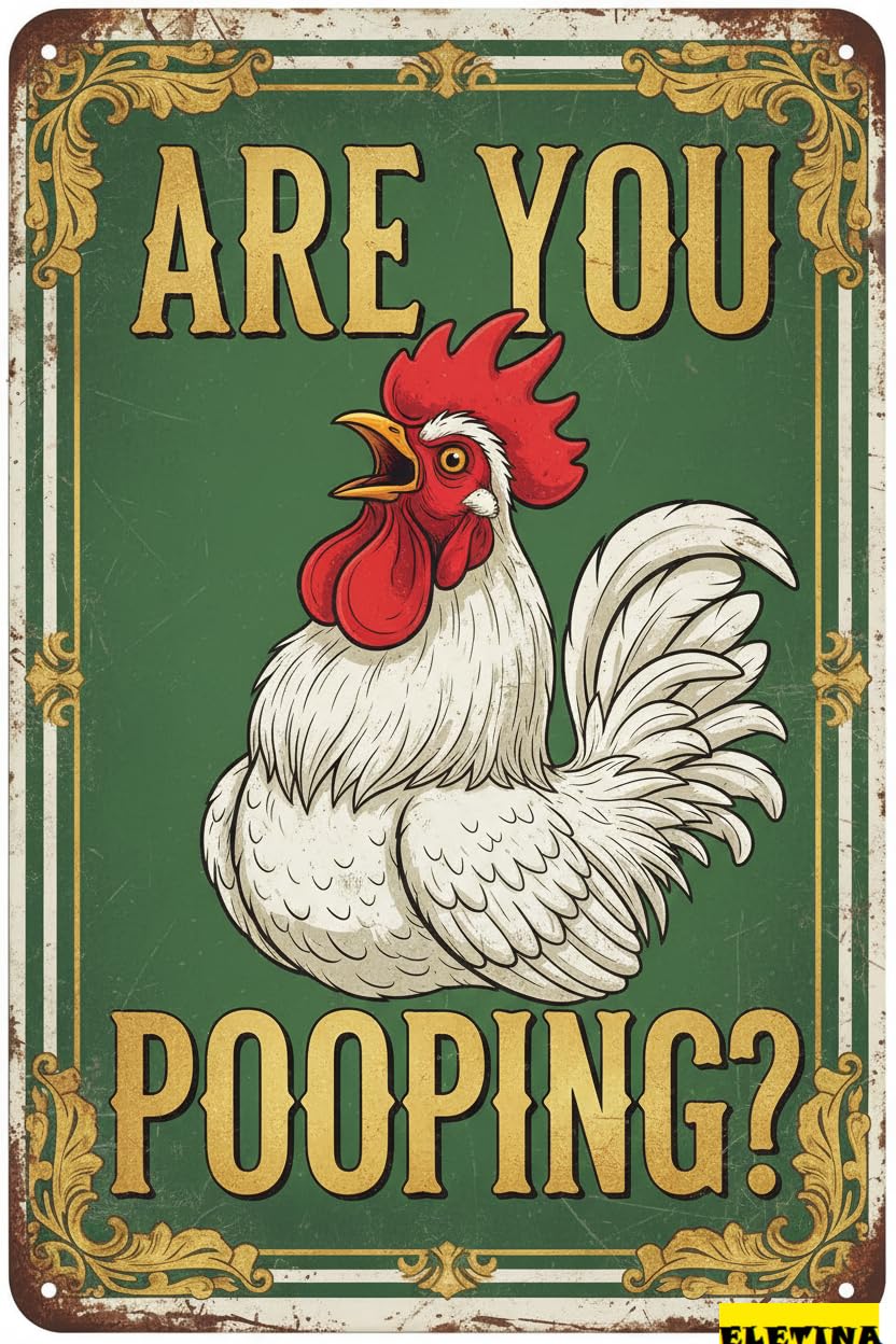 Personalized Sign for Man Cave Metal Vintage Chicken Are You Pooping Funny Tin Bathroom Toilet Wall Decor 8x12 Inch Private Property Decorative