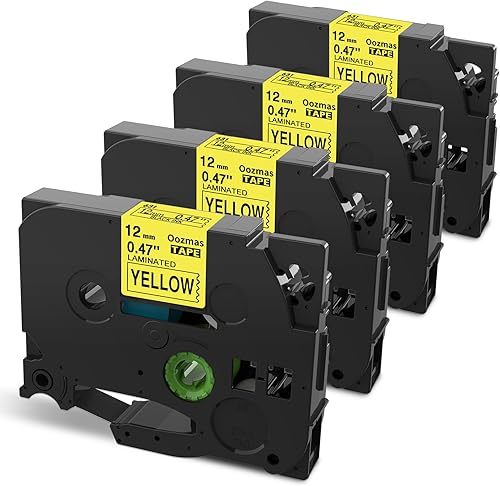Oozmas Cinta de etiquetas de repuesto compatible para TZe-631 Brother Label Maker Tape 0.472 in 0.47 Amarillo TZE631 TZ cinta laminada negro sobre