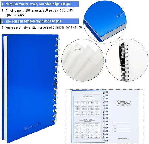 Miniatura 4 de Cuaderno de diario punteado con forro en espiral, cuadernos de tapa dura de aluminio de metal con puntos A5, papel grueso a prueba de tinta de 3.53