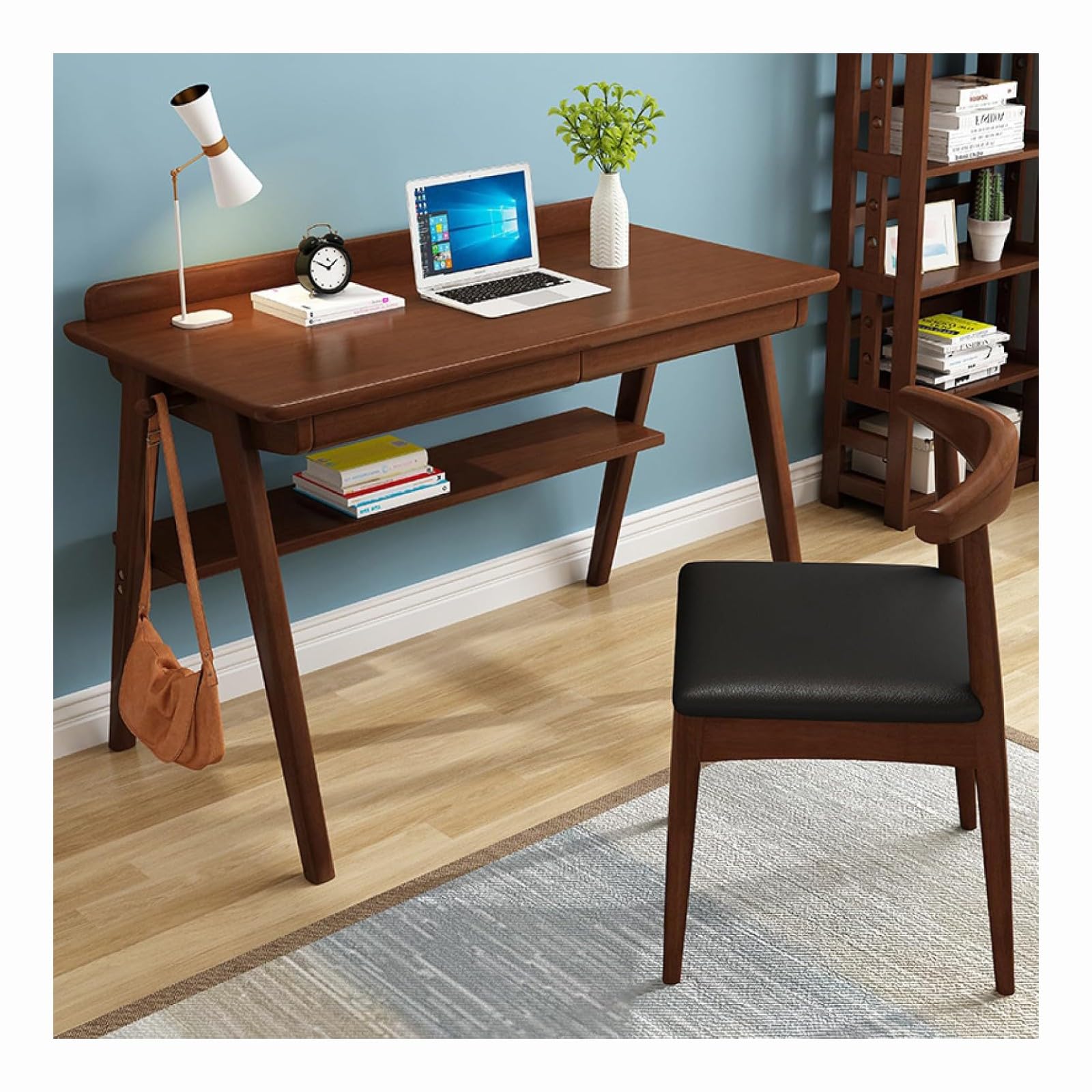 Wdsopk Walnut Computer Desk Home Office Desk Mid Century Modern Home Office Desk, Writing Desk With Drawers,Workstation, Wooden Writing Desk Computer Table For Home Office（-31 In）