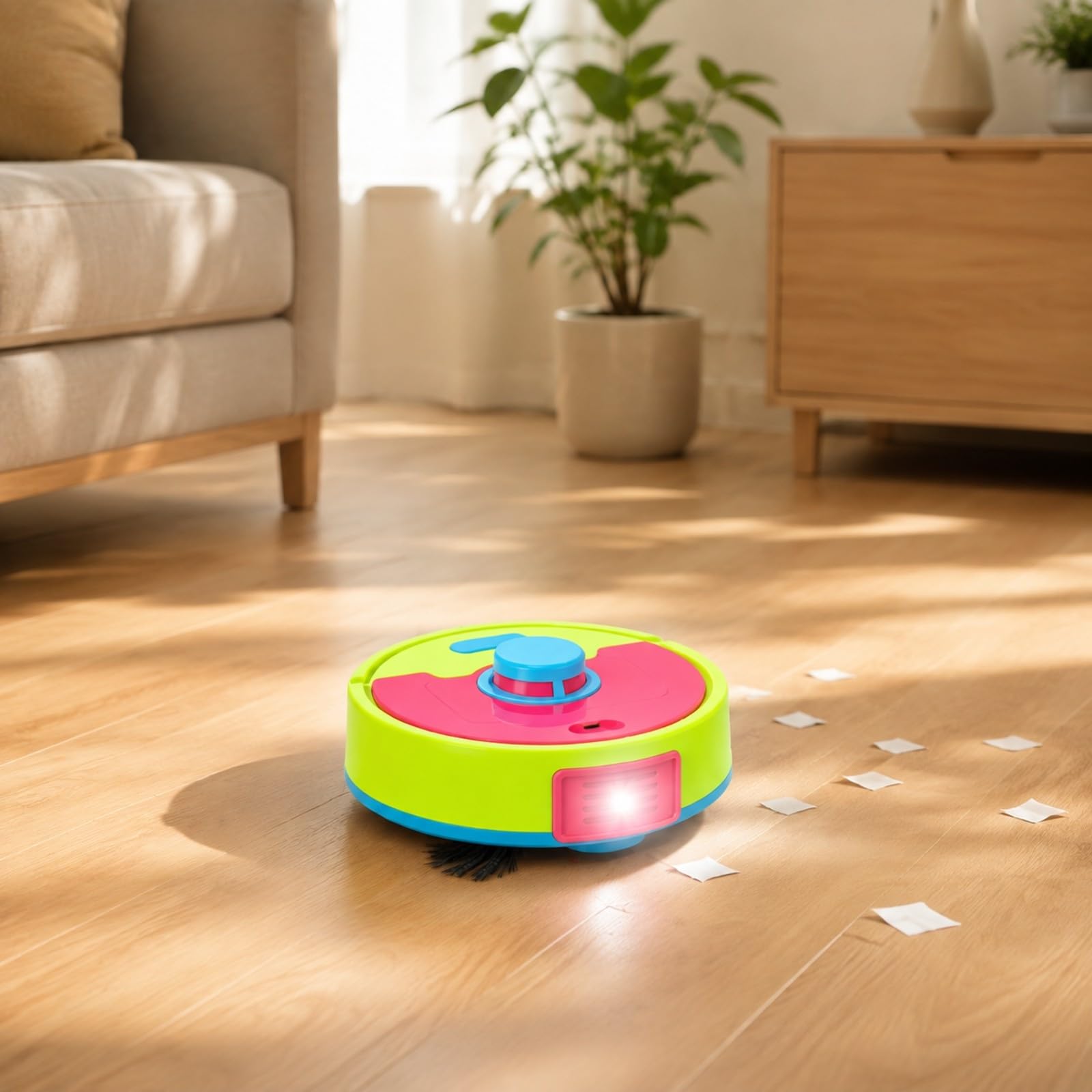 Scopa Giocattolo per Bambini con Spazzola Inferiore E Serbatoio Polvere Trasparente Robot Aspiratore Gioco Regalo Compleanno,