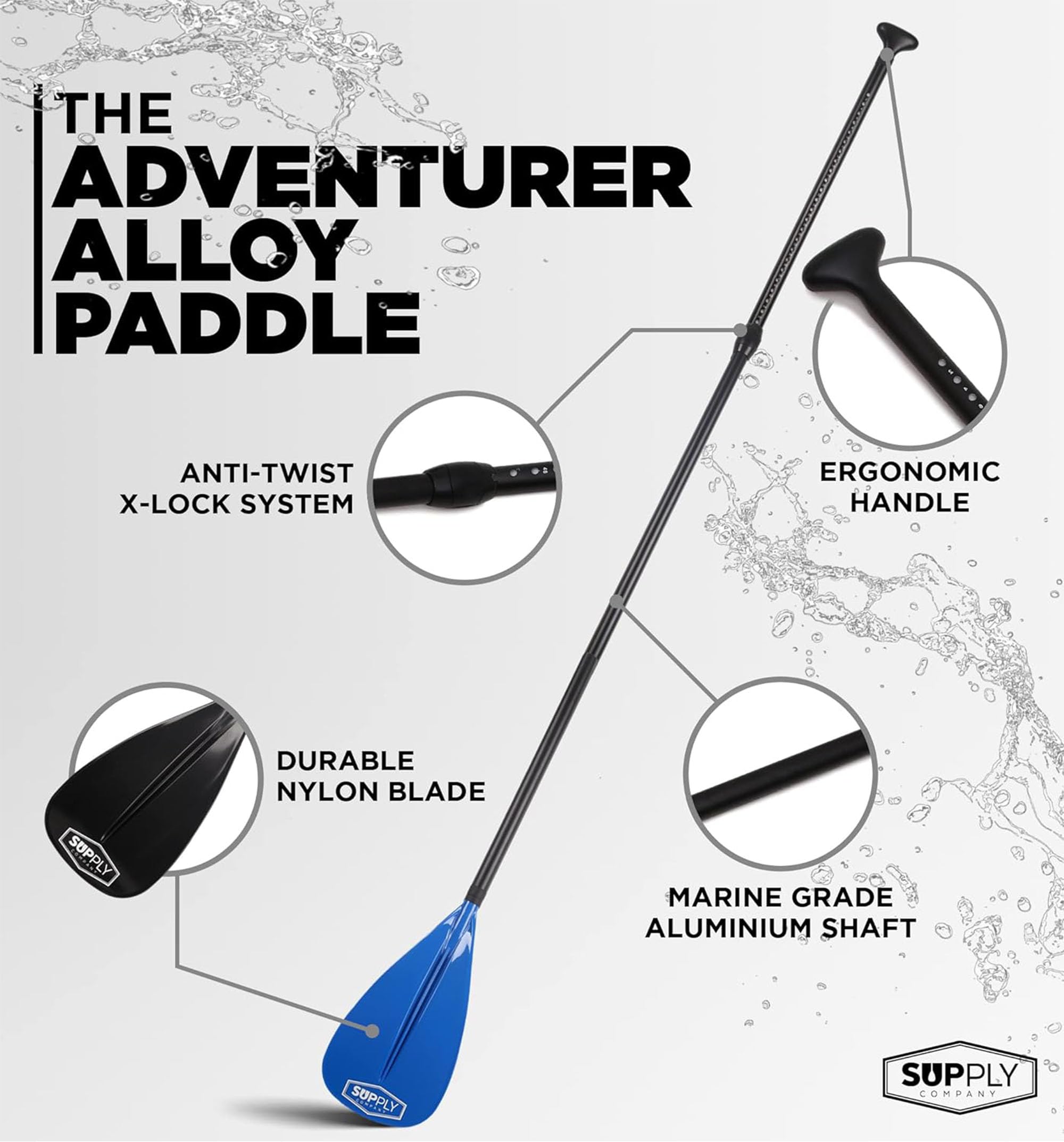 Paddle SUP in lega – 3 pezzi regolabile stand up paddle galleggiante con albero in alluminio e lama in nylon – Explorer Paddleboarding Series