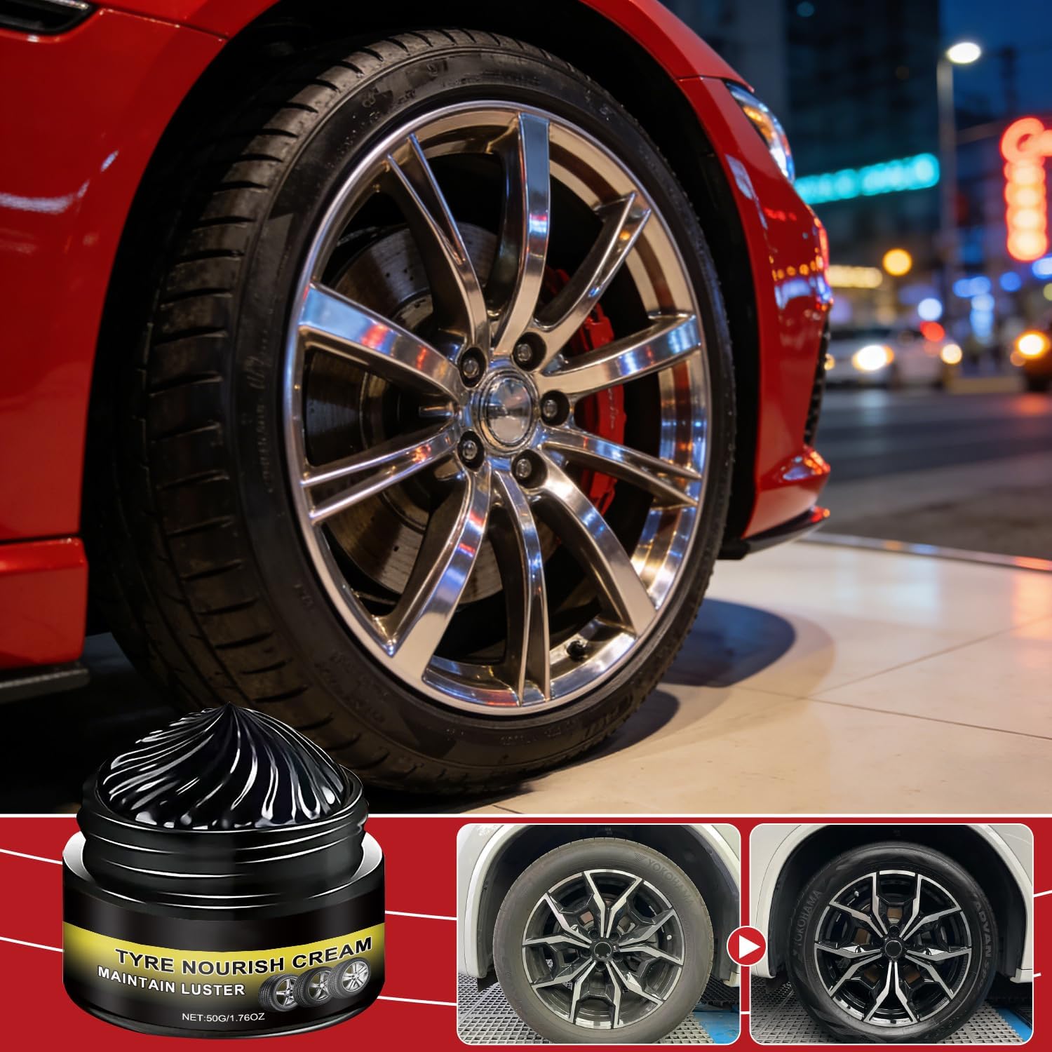 2PCS Tire Shine Cream - Car Tire Ceramic Coating for Deep Black Gloss, Powerful Wheel Cleaning Refurbish Wax with UV Blocking Dust, Tyre Nourish Cream for Long-Lasting Auto Care