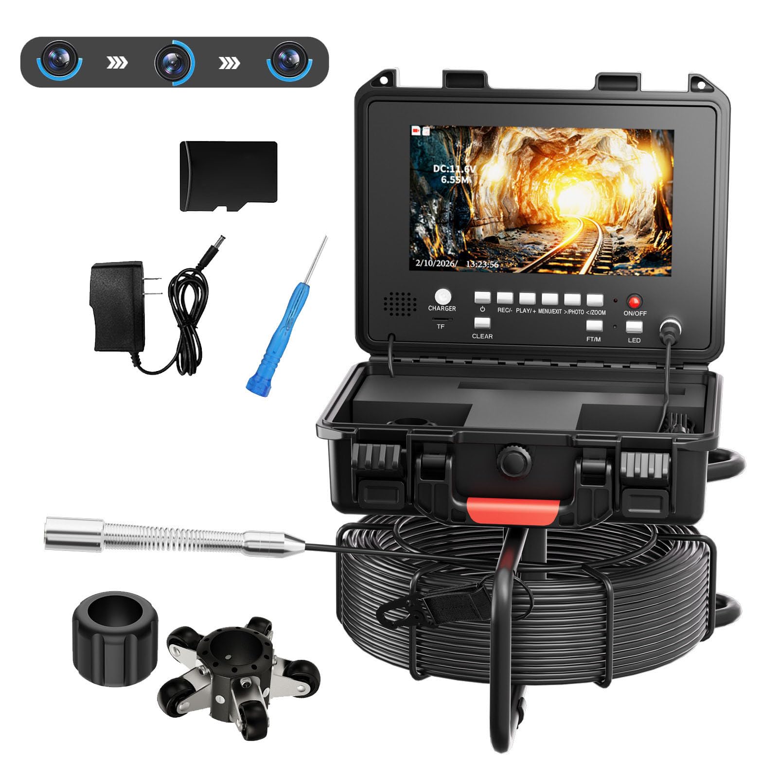 9"AHD Industrial Pipe Camera,DVR Pipeline Detector(Size:50M/164FT)
