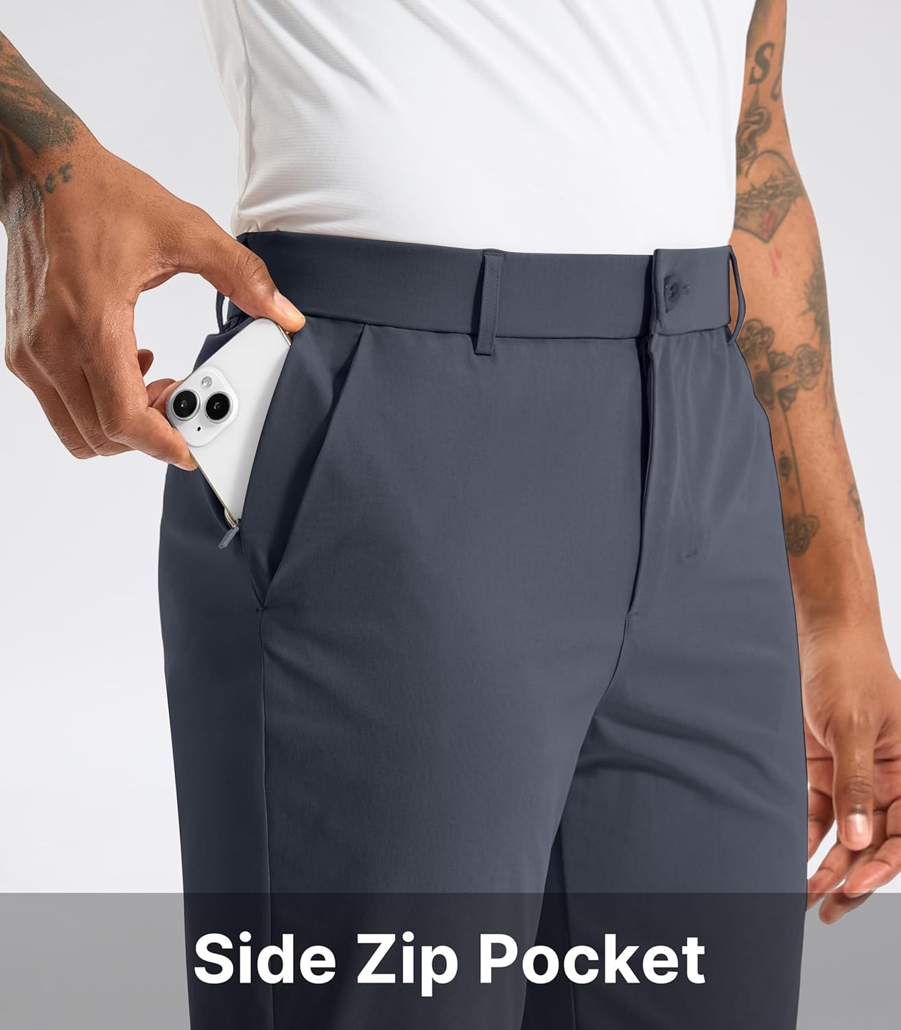 Soothfeel Mens Golf Pants Classic Fit Stretch Work Dress Pants 30"/32"/34" Quick Dry Lightweight Casual Trousers with Pockets - Image 3