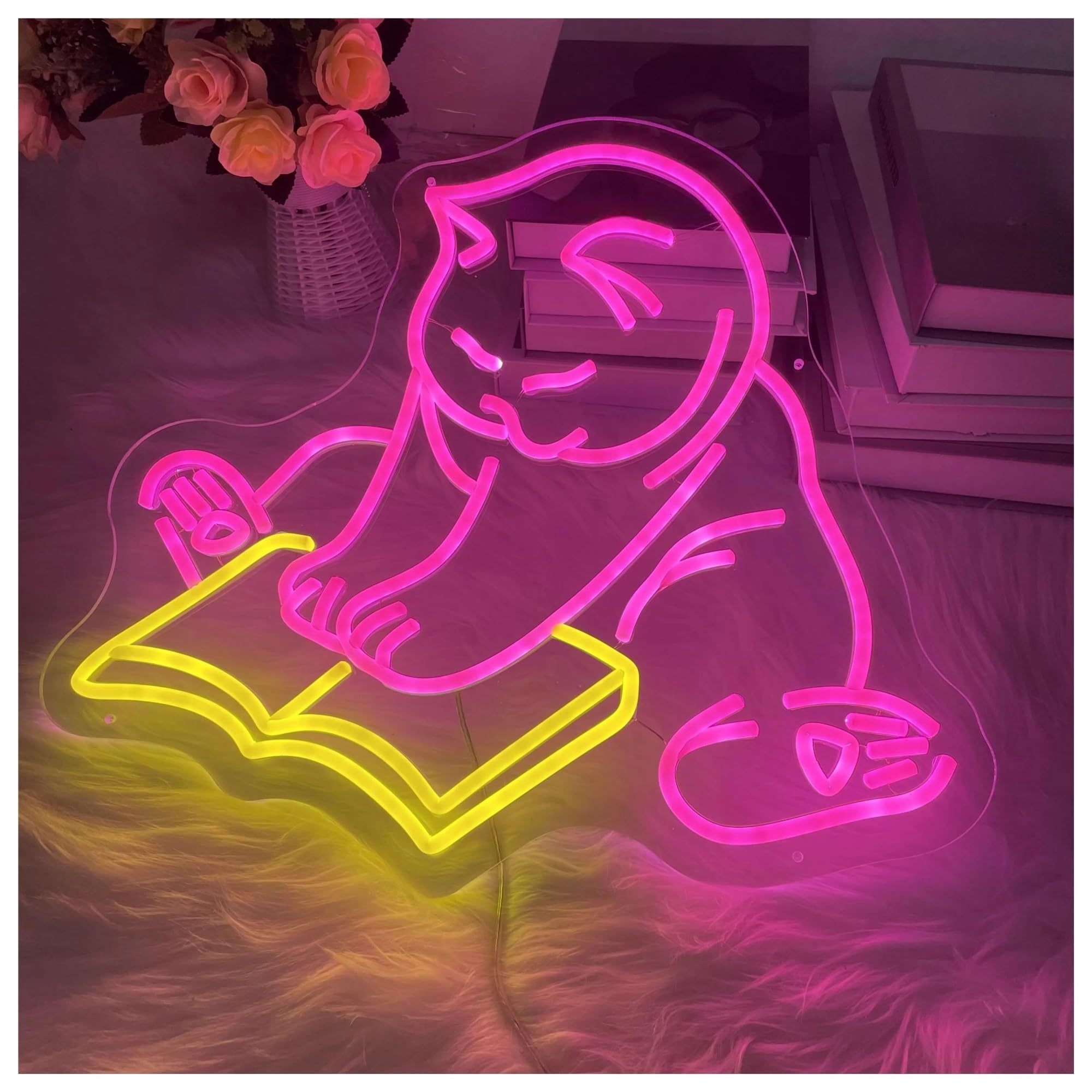 luoliang Illuminazione al neon Gatto che legge per insegne al per neon alimentate tramite per 35cmx38cm