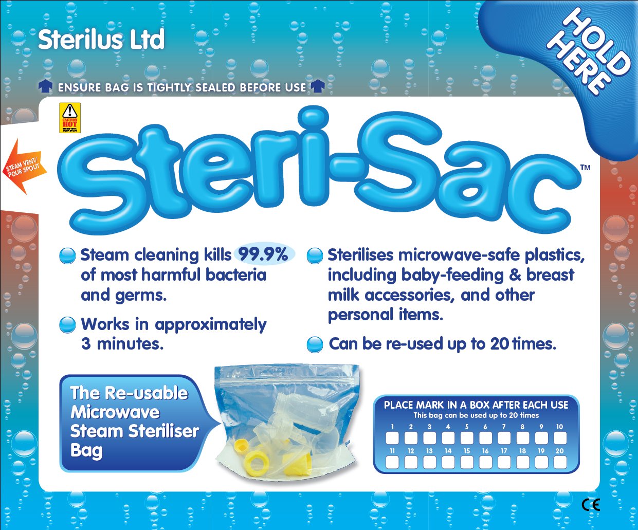 Steri-Sac Microwavable Steam Sterilising Bag 1 pack of 10 for £16.35.