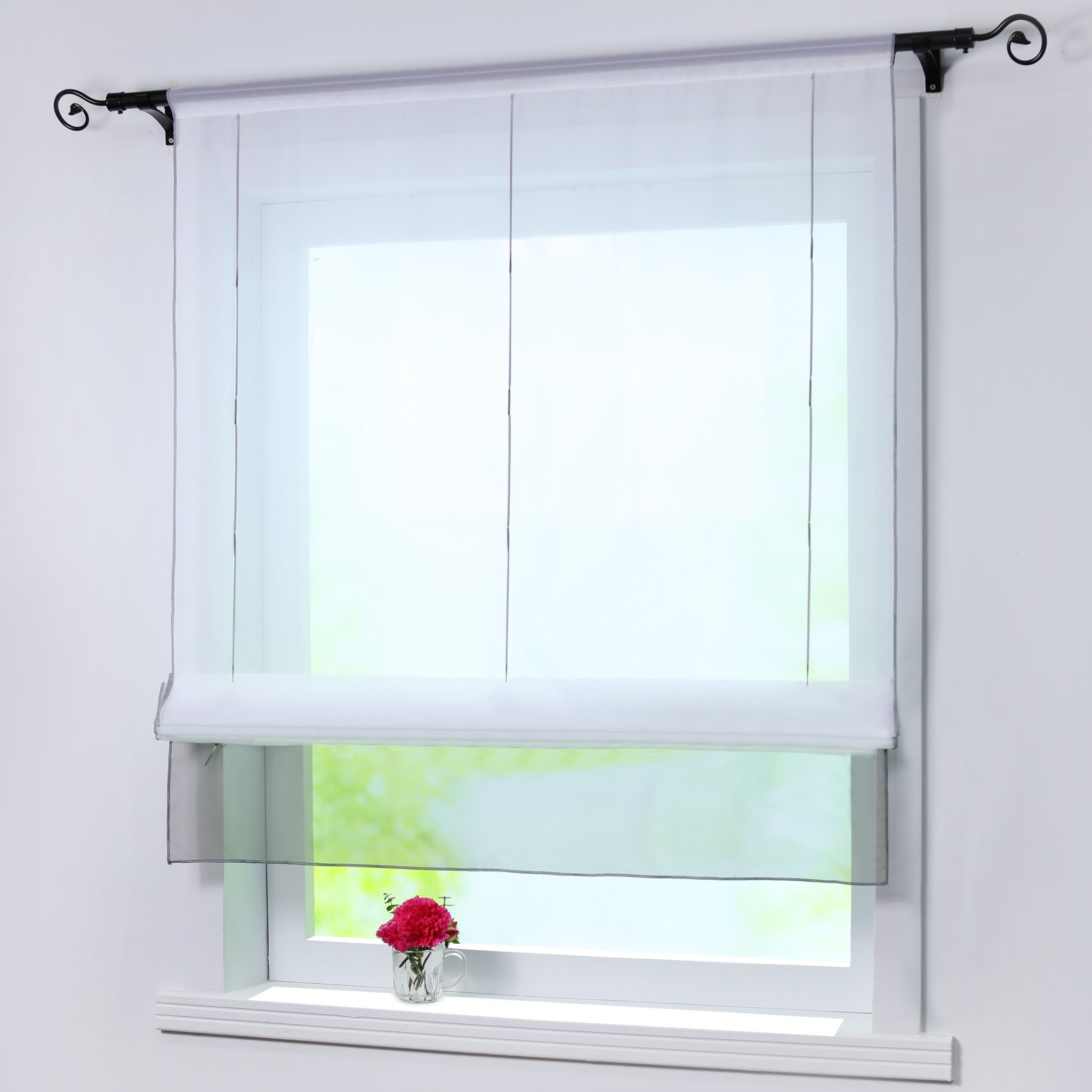 JoyswahlSheer Roman Curtain for Small Window - Treatment Valance, Rod Pocket Solid Color Voile Roman Shade for Kitchen Curtain, 1pc (Gray, 39 x 61 inch)