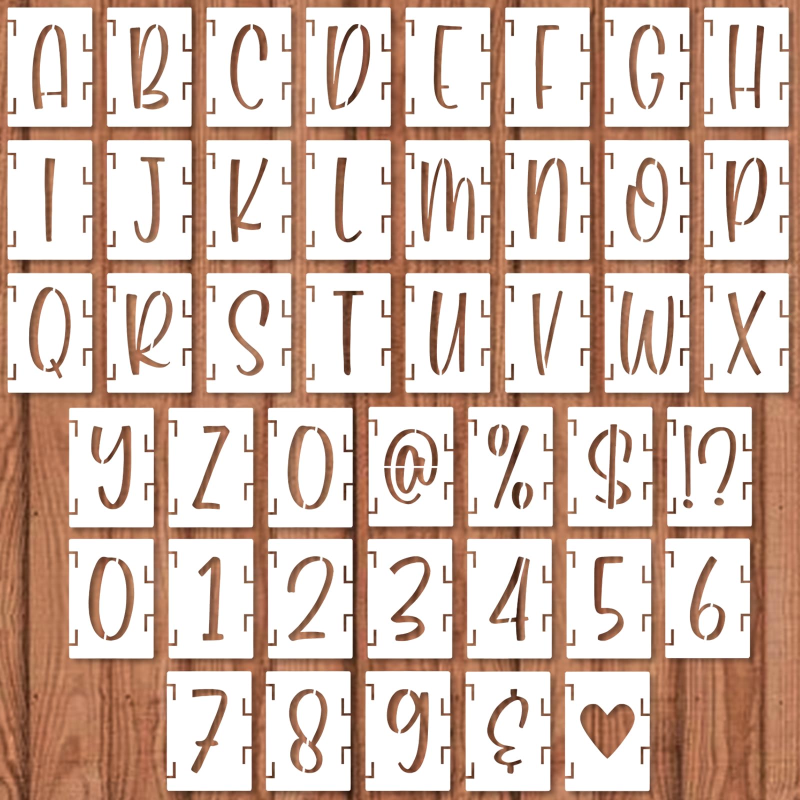 2 Inch Alphabet Stencils - 42pcs Reusable Interlocking Plastic Letters, Numbers & Symbols Templates for Painting on Wood, Fabric, Chalkboard, Rock,