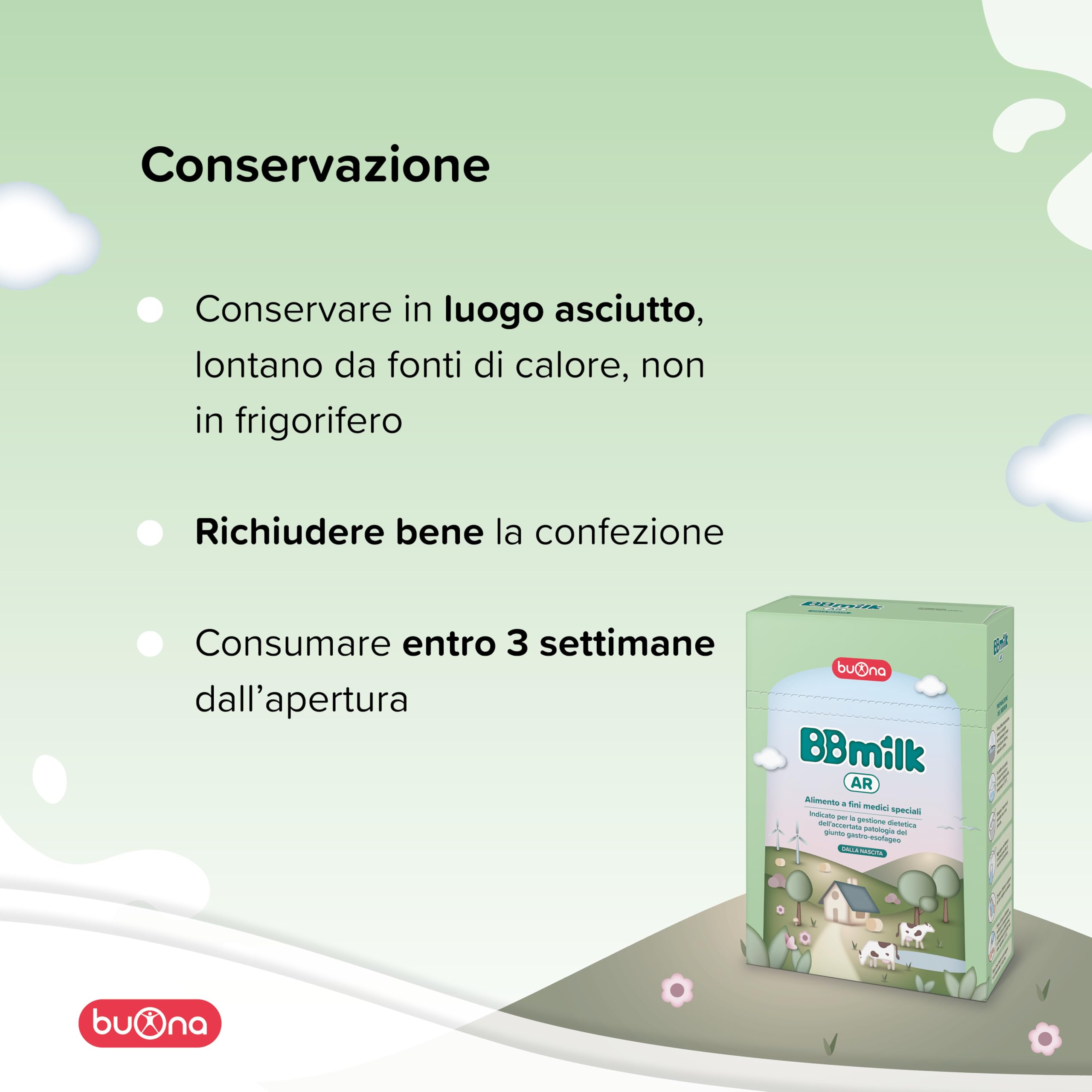 Buona Latte Antireflusso, BBmilk AR 400g, Latte in Polvere per Neonati 0-12 Mesi, con Farina di Semi di Carrube, Alimento a Fini Medici Speciali, Formula Addensata con Latte Fresco Pastorizzato