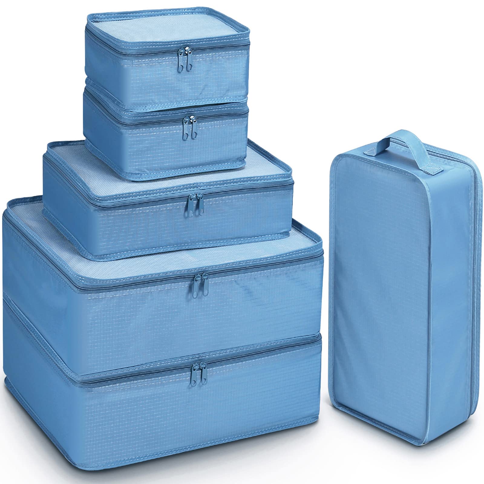 Mossio 6 Set Packing Cubes with Shoe Bag - Lightweight Travel Luggage Suitcase Organizers