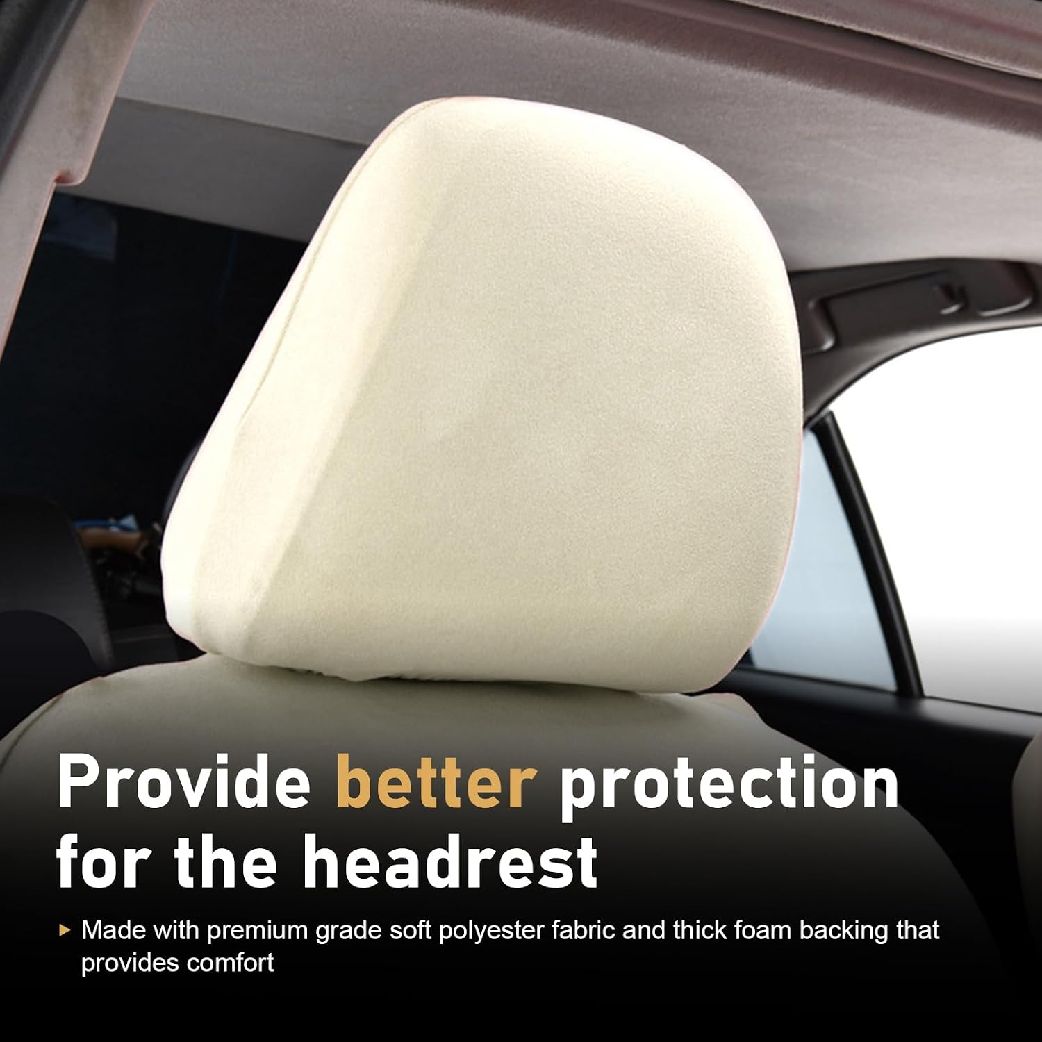 2PCS Car Headrest Cover, Elastic Scratch-resistant Full-coverage Protector, Soft Comfortable Reusable Decoration, Universal for Cars Trucks SUVs (Beige) image 2