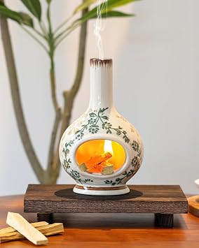 Handmade Ceramic Incense Holder,Stick & Backflow - Sage Holder for Burning ,Meditation Accessories,Easily Grab All Incense Ash (Green and Beige)