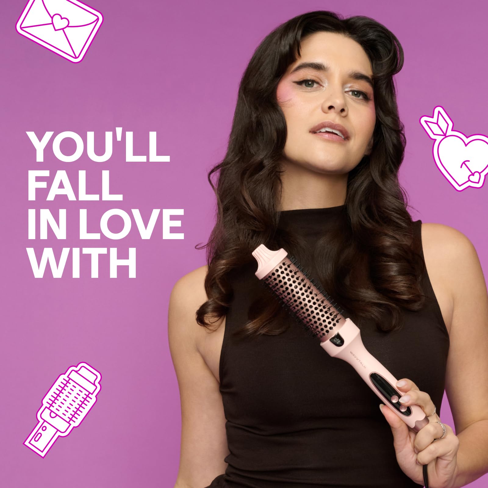 Wavytalk Thermal Brush, Blowout Boost 1.5 inch Heated Round Brush for Blowout Look, Dual Voltage, Pink, Sakura, Tourmaline Ceramic, Negative Ion Technology, 5 Temperature Settings, Less Damage