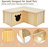 Vista 3 de Fhiny Casa de hámster de madera, escondite de hámster y túnel de múltiples cámaras, sala de actividades desmontable, juguetes de exploración