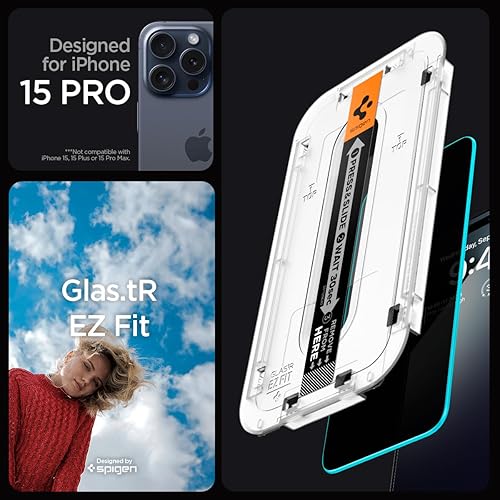 Miniatura 3 de Spigen Protector de pantalla de vidrio templado [GlasTR EZ FIT – Privacidad] diseñado para iPhone 15 Pro [compatible con fundas] – Paquete de 2