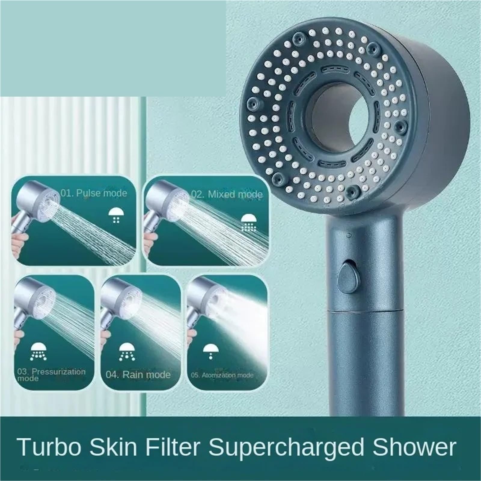 Cabezal de ducha presurizado con filtro, ajuste cinco niveles, baño doméstico, cabezal Para Ducha(White)