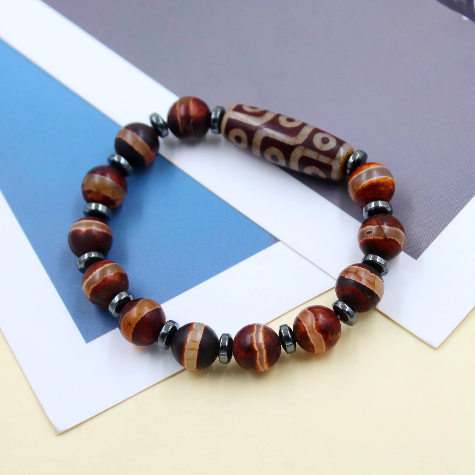MOCHAMIK Pulsera tibetana de Cuentas Dzi, Amuleto de meditación Budista Feng Shui, Pulseras de Cuentas de Nueve Ojos, joyería de Buena Suerte para Mujeres y Hombres YA5102