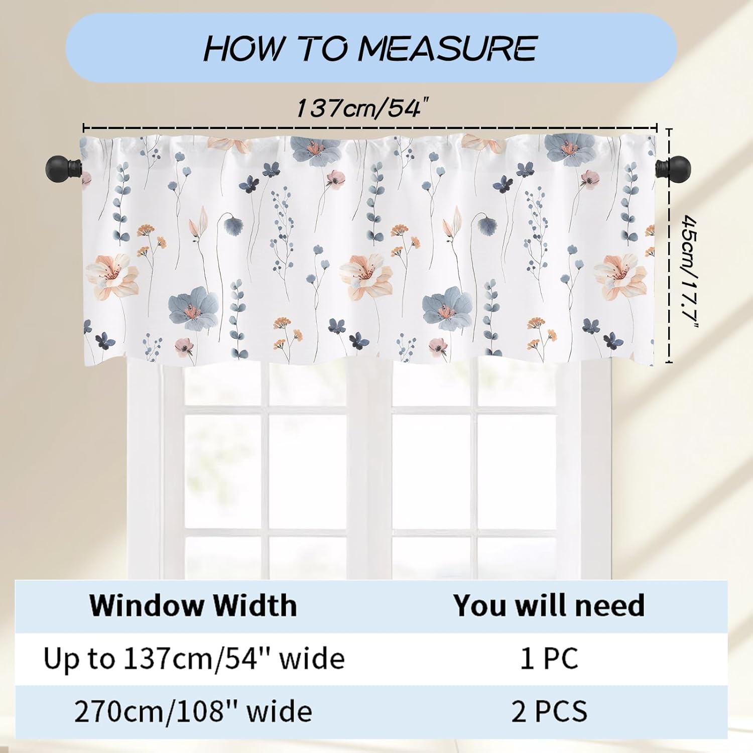 Spring Floral Kitchen Valance Printed Rod Pocket Topper Curtain 2 Pack Short Decorative Half Window Curtain for Living Room Bedroom Bathroom Cafe