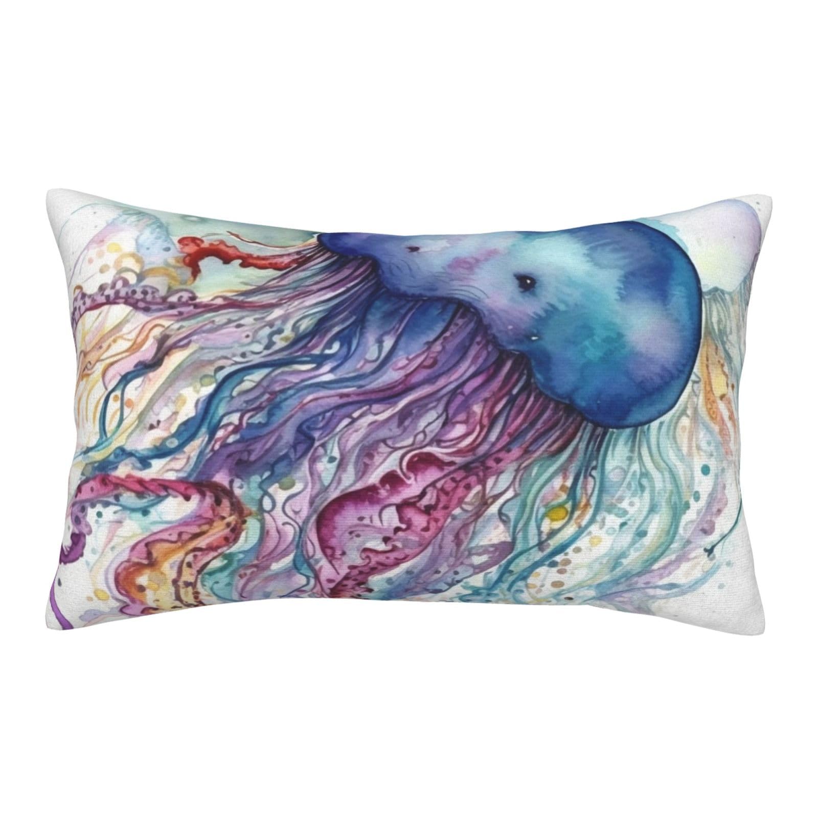 Velvet Pillowcases 20"x30" Ultra Soft Breathable Pillow Cases, Luxury Fuzzy Throw Pillow Covers with Zipper, Watercolor Jellyfish Pillow Shams All Seasons Decorative Cushion Cases for Couch