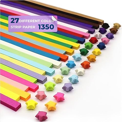 1350 hojas de papel de origami estrella, 27 colores surtidos, tira de papel de estrella de doble cara, papel de estrellas de origami de color