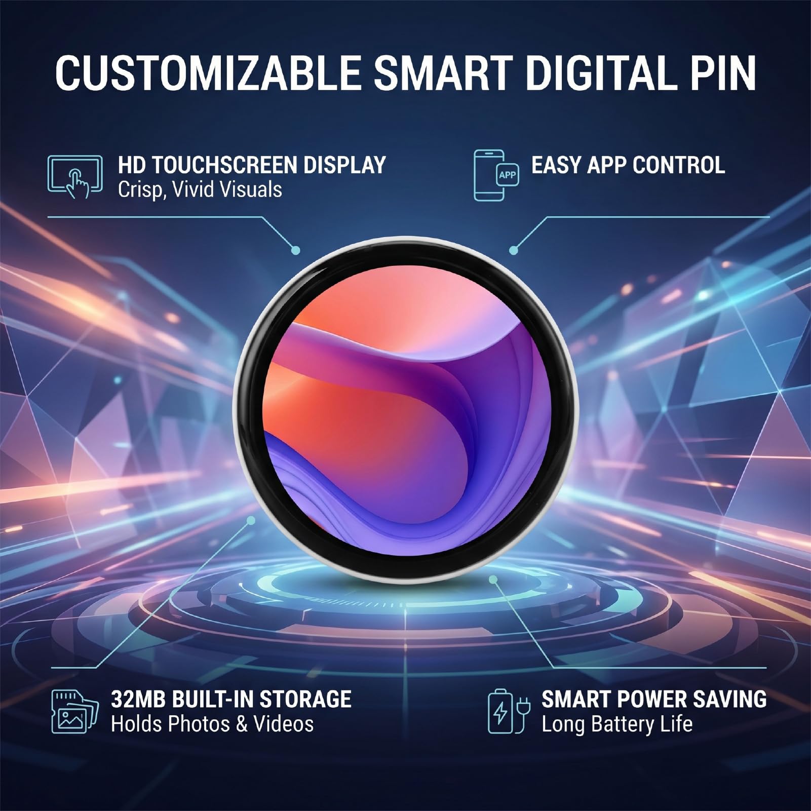 Tosuny Badge Numérique avec écran Tactile HD de 1,8 Pouces, Bluetooth 6.0 (WHITE)