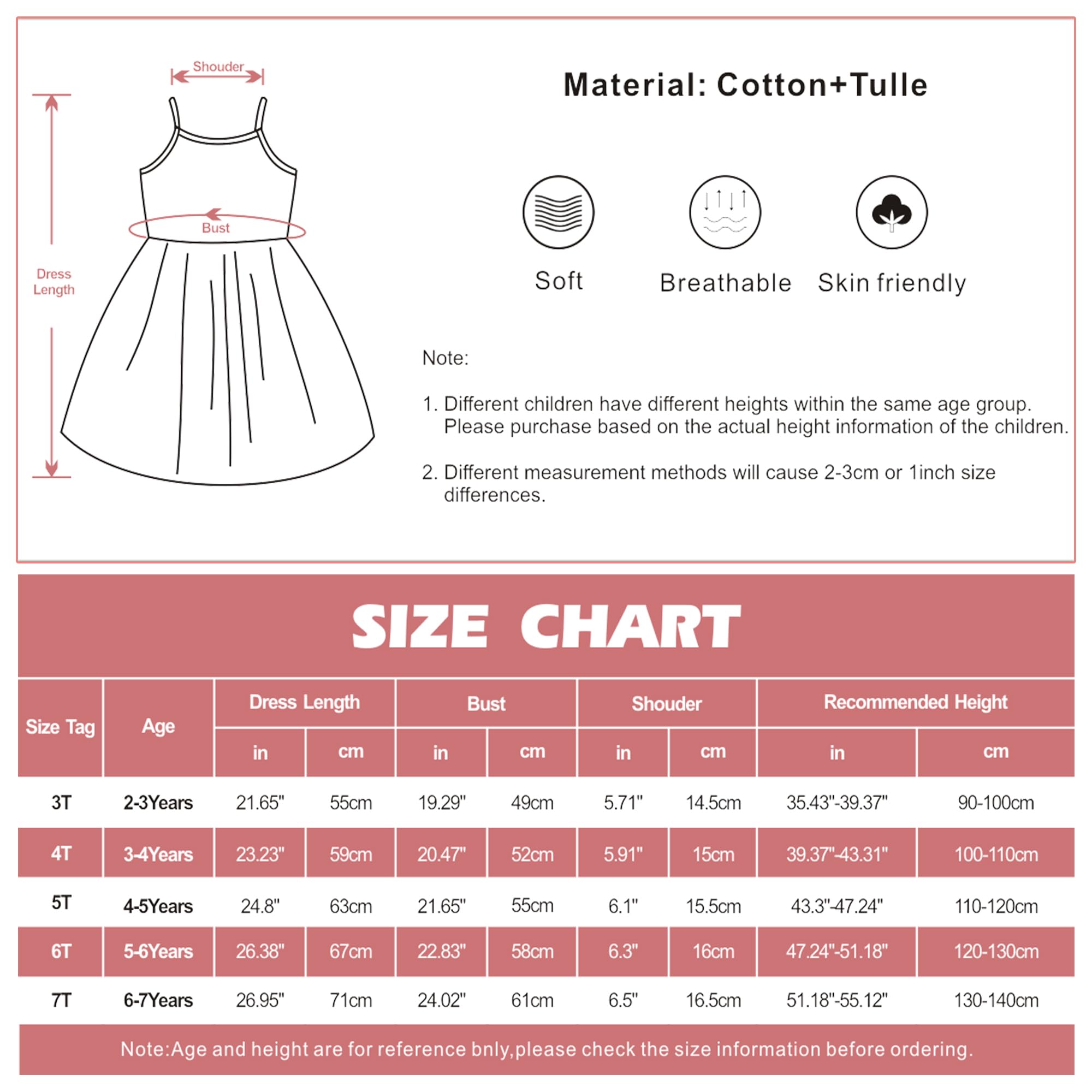 Vestido Tul para Niña Sin Mangas Algodón Verano Vestidos Tirantes A-Line Tutú Casual Elegante Ropa Princesa Fiesta Ceremonia 2-7 Años Negro/Rosa