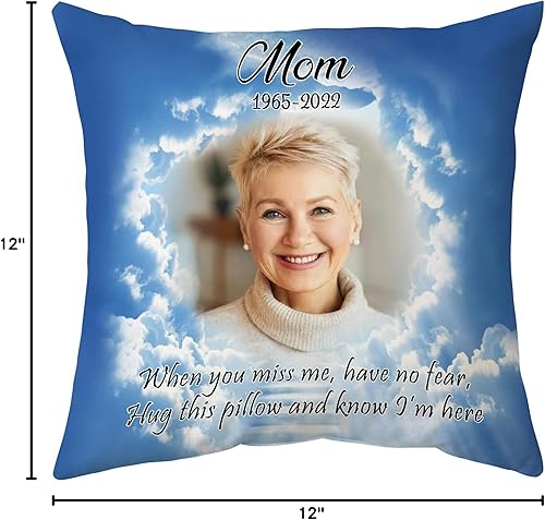 Miniatura 7 de Hyturtle Almohada Conmemorativa Personalizada de Condolencias con Inserto de 12"x12" Regalos Impresos de Doble Cara para la Pérdida de un Ser