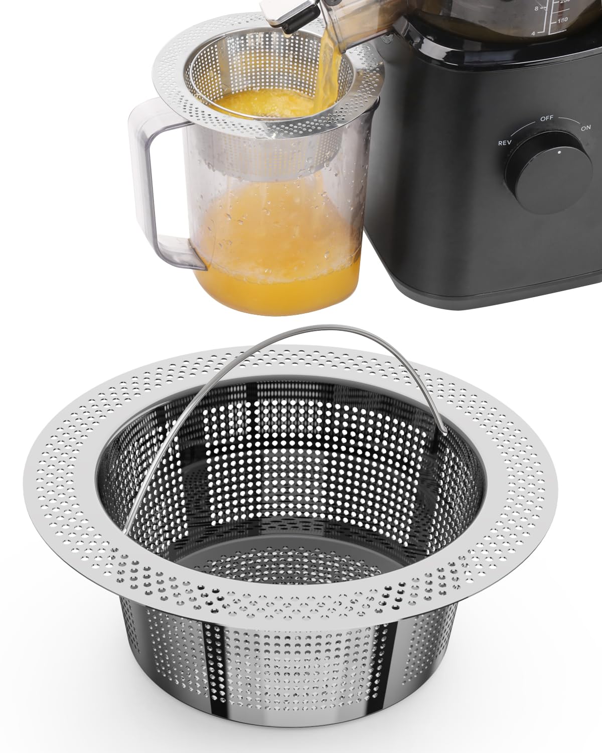 Pulp Strainer for Nama J2 Cold Press Juicer — Suitable for Nama J2 Juicer Secondary Fine Filter Accessories — 304 Stainless — Hand-Wash Easy Clean (For flat-rim containers)