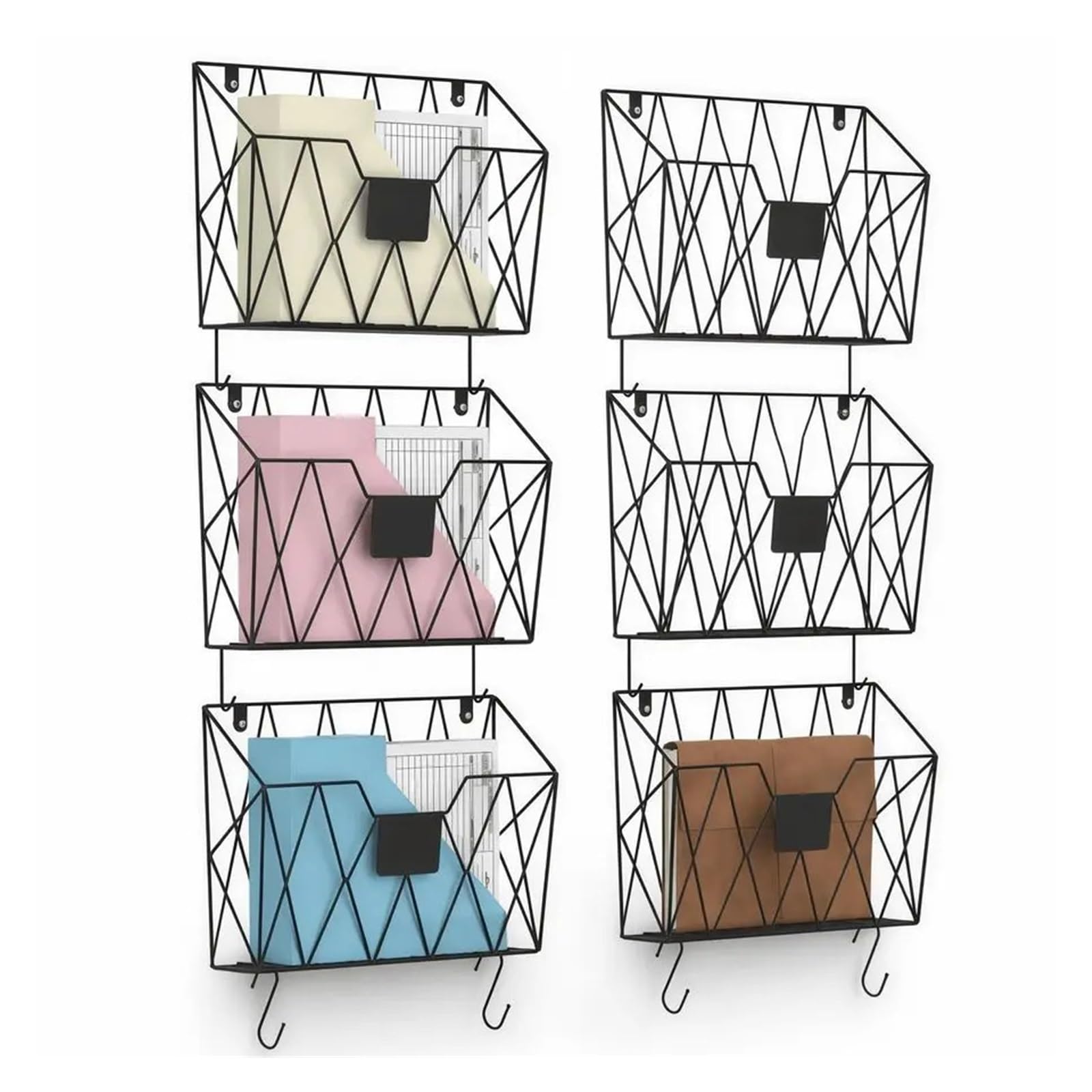 Portariviste da Parete Organizzatore di file da parete 6 pezzi, supporto for cartelle sospese in metallo, rivista for posta, montato con ganci e pannelli for etichette