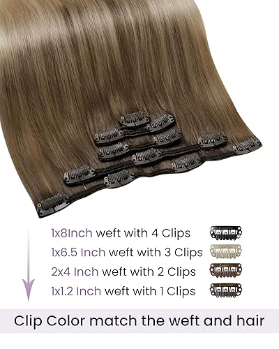 Miniatura 2 de LaaVoo - Extensiones de cabello humano con clip, cabello en ombré castaño claro con rubio ceniza y rubio platino, 18 pulgadas, 5 piezas, 2.82 oz