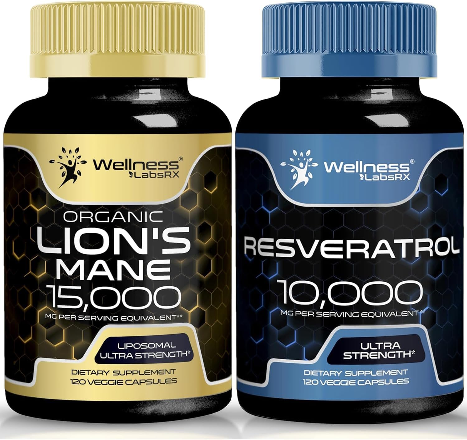 WELLNESS LABSRX Resveratrol Capsules 10000 - Lions Mane Supplement Capsules | Bundle
