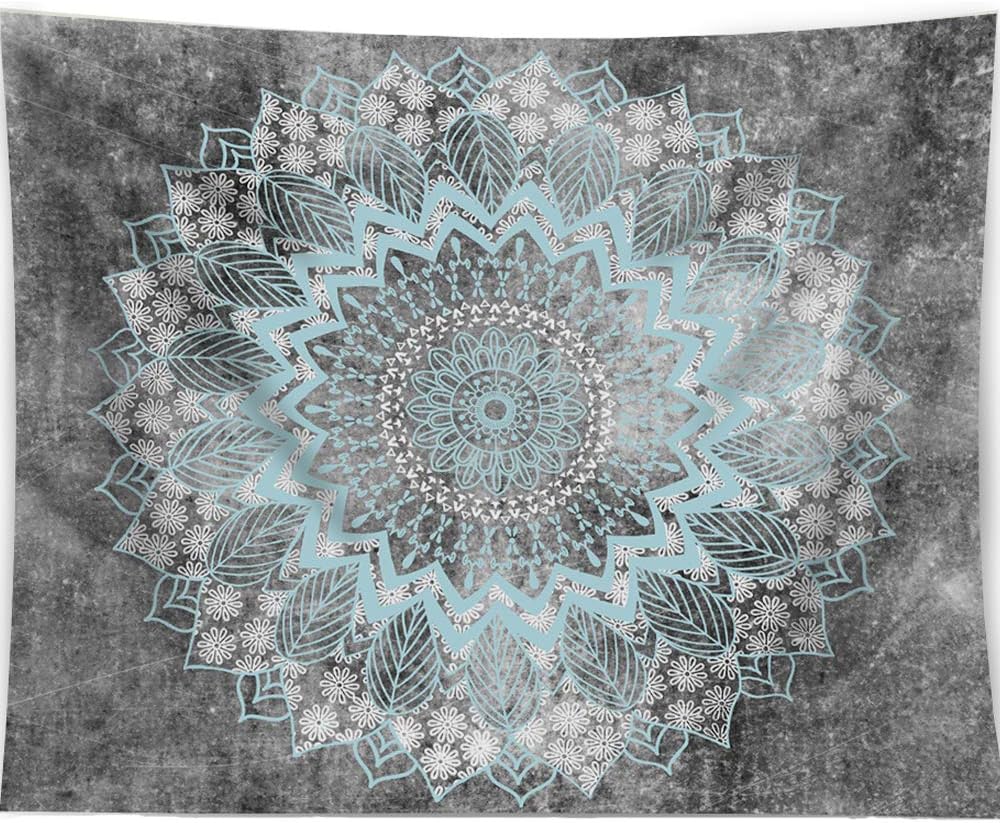 HAOCOO Mandala Tapestry, Hippie Blue and Grey Painting Wall Art Psychedelic Boho Bohemian Wall Hanging Tapestry Home Decor for Bedroom Living Room Dorm Apartment 51"x60"