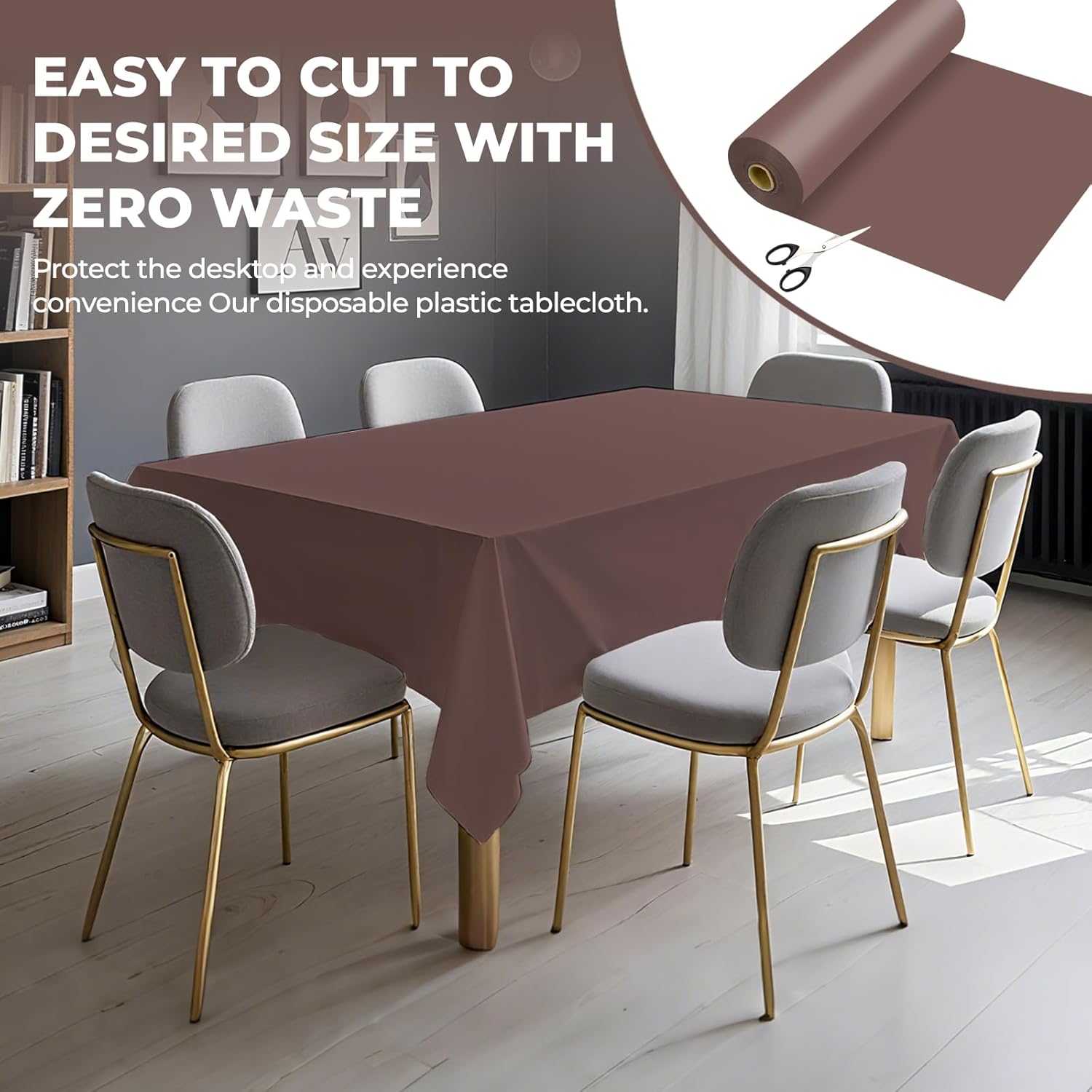 54 Inch X 100 Feet Plastic Table Cover Roll Premium Disposable Plastic Tablecloth for All Type/Shape Tables | Picnic, Party, Banquet, Birthdays, Weddings (Brown, 54 Inch X 100 Feet) - Image 4