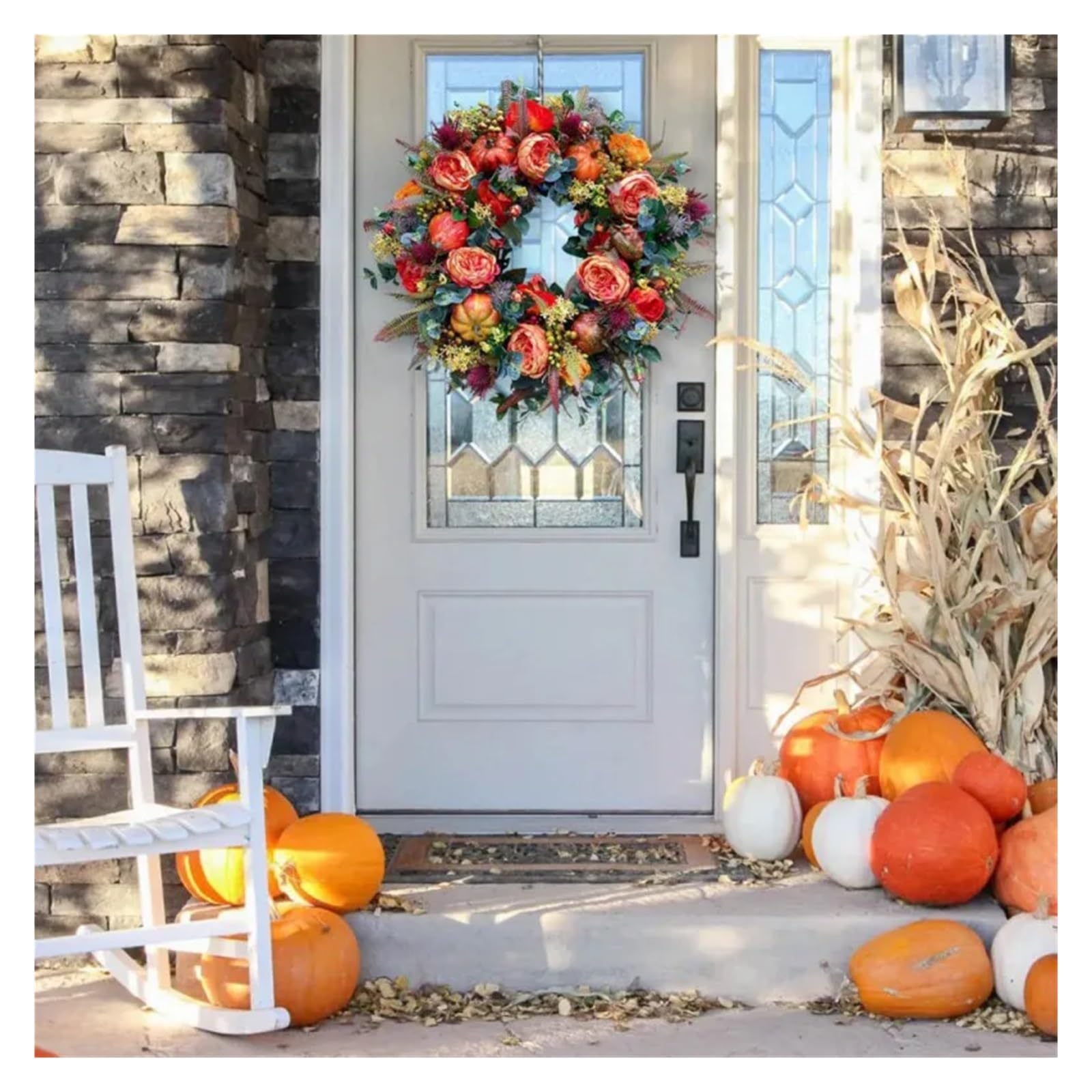 Ghirlanda per porta Ghirlande autunnali con fiori di peonia artificiali da 30/40 cm, ghirlanda for porta d'ingresso petali zucca e bacche, decorazioni for la festa della mamma(30cm)