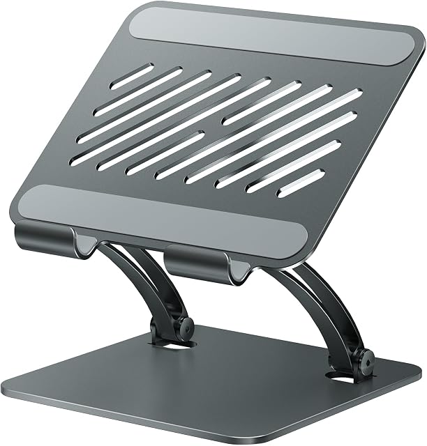 Tounee Tablet Holder Stand, Dual Rod Adjustable Aluminum Desktop Stand, Compatible with 4.7-16.5" iPads, Surface Tablets, Portable Monitors, Kindle & More (Gray)