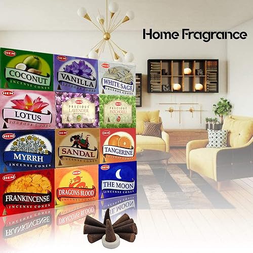Miniatura 4 de HEM Surtido de conos de incienso – Paquete de 12 aromas (10 conos cada uno, 120 en total) – Fragancia natural de aromaterapia para meditación,