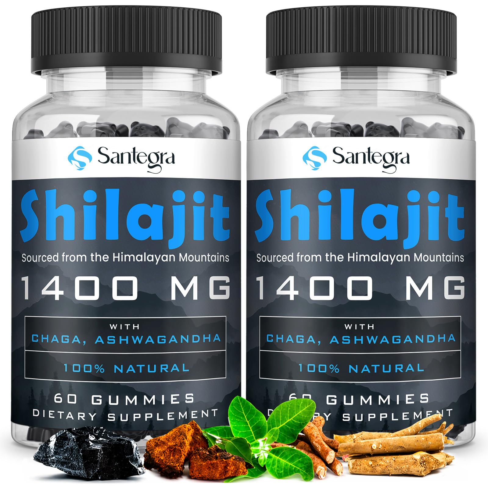 Organic Shilajit Gummies 1000mg, Sugar-Free, 100% Natural, Vegan, 120 Count 60 Count (Pack of 2)