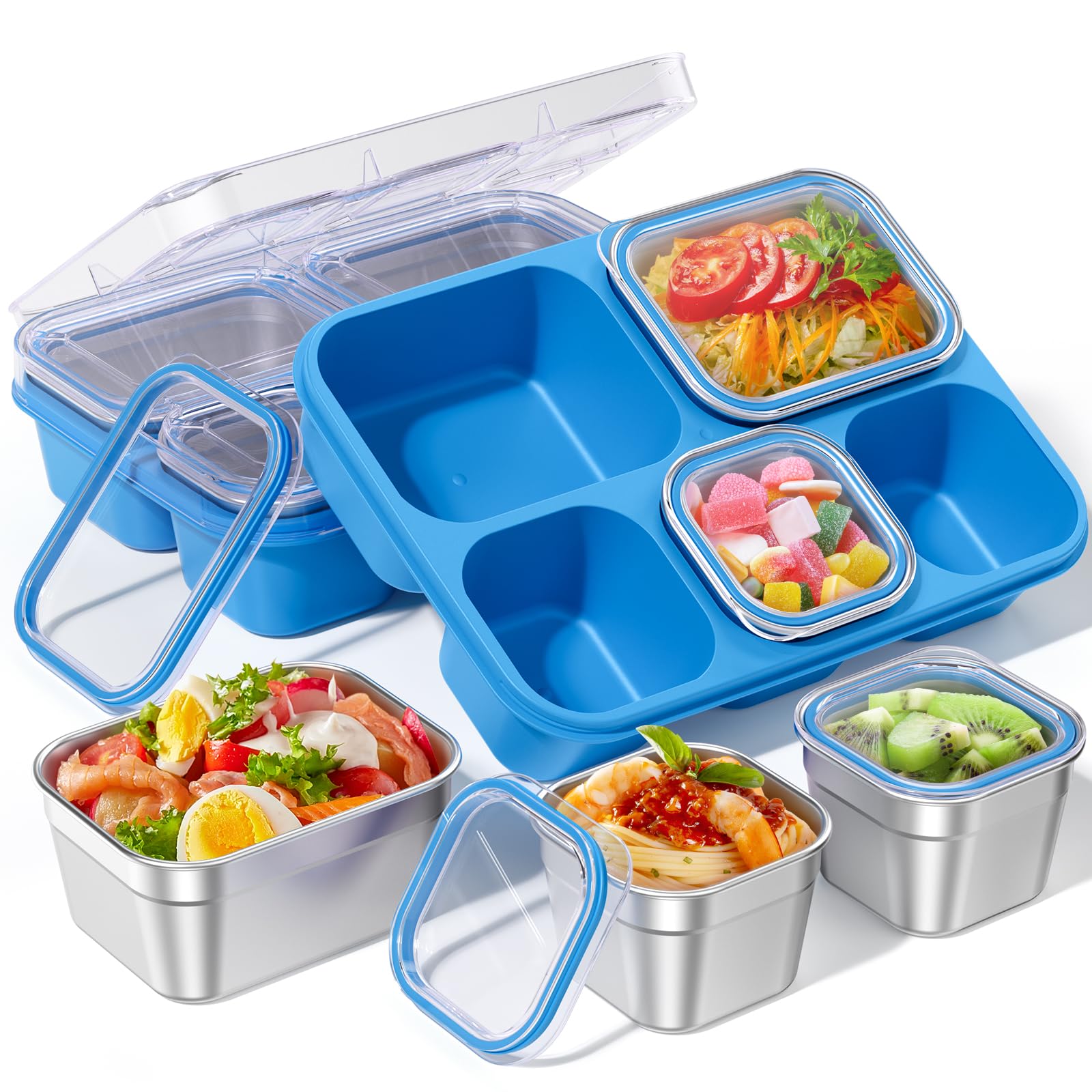 View 1 of BiuLeon 5 Compartments Stainless Steel Serving Tray (Blue)
