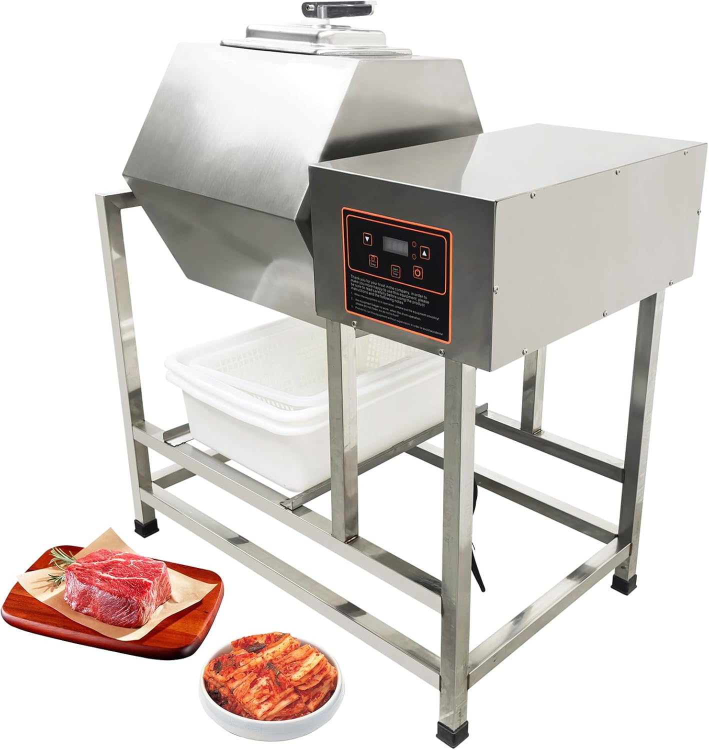90L Commercial Meat Tumbler Marinator, 110V 500W Intelligent Control Stainless Steel Marinating Machine - Bidirectional Rotation, 0-99 min Timer, for Chicken Pork Fish Steak
