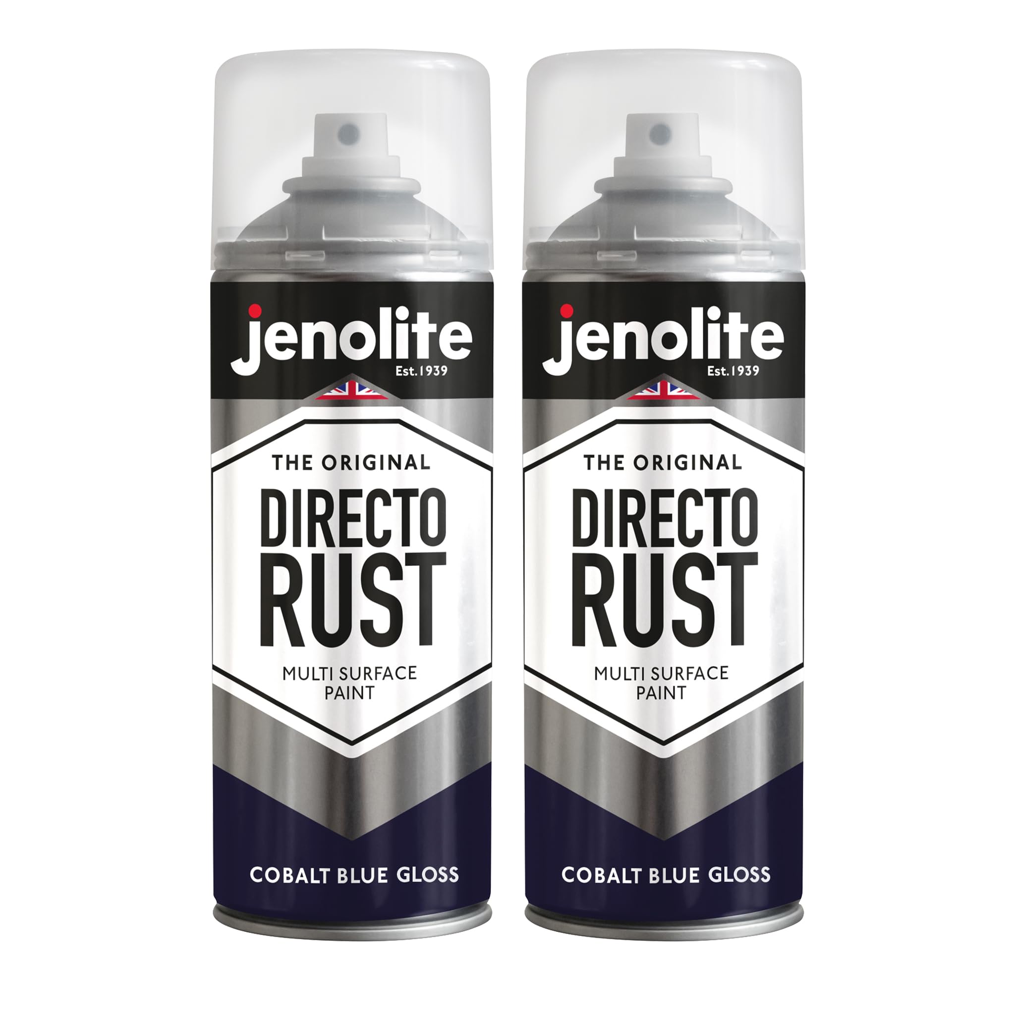 JENOLITE Directorust Gloss Spray Paint | COBALT BLUE | 2 x 400ml | Direct To Rust Spray Paint For Metal | Multi Surface Gloss Spray Paint For Wood, Metal, Plastic, Ceramic | RAL 5013