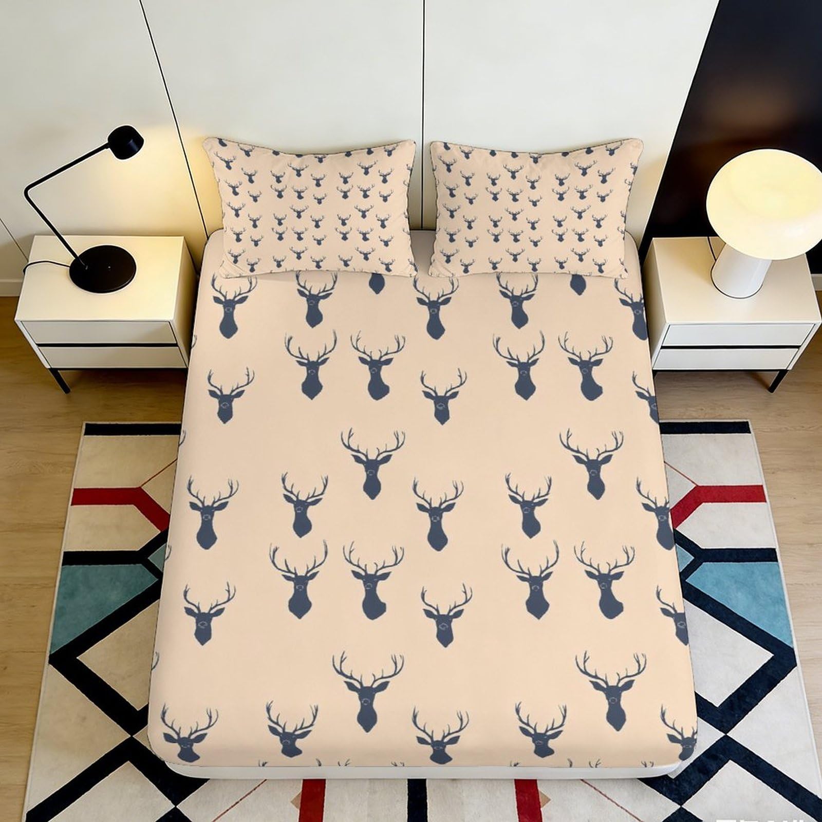 3D Printed Deer Pattern Fitted Sheet Microfiber Soft Breathable Stag Print Bed Cover for Bedroom Dormitory Guest Room Mattress Protection 200x200x25cm