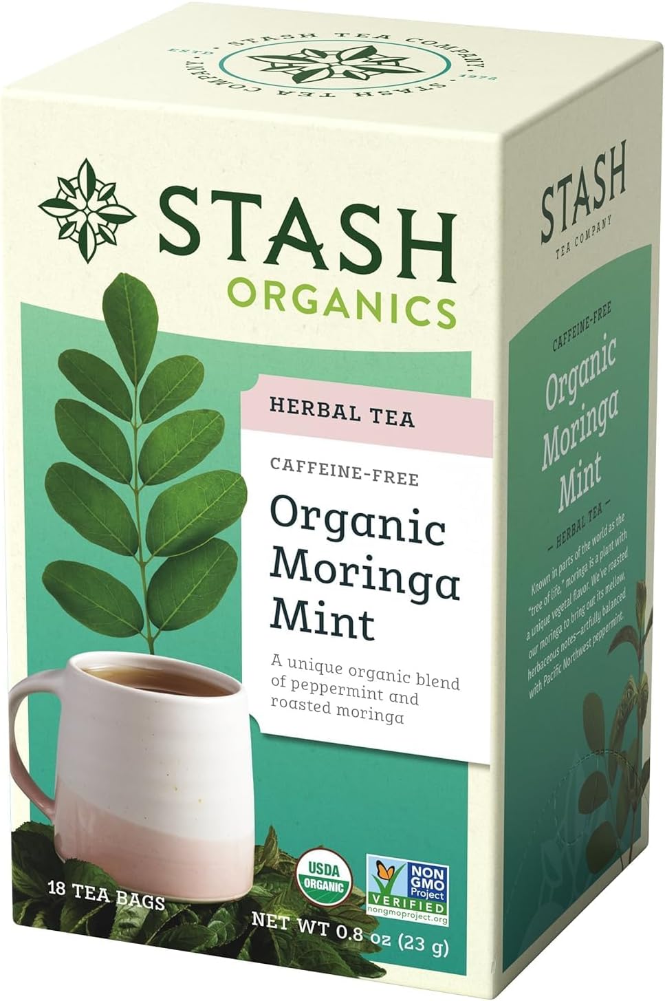 Stash Tea Organic Moringa Mint 18 Teabags in Foil (6 Count) Individual Herbal Tea Bags, Use in Teapots Mugs or Cups, Brew Hot Tea or Iced Tea,18 Count (Pack of 6)