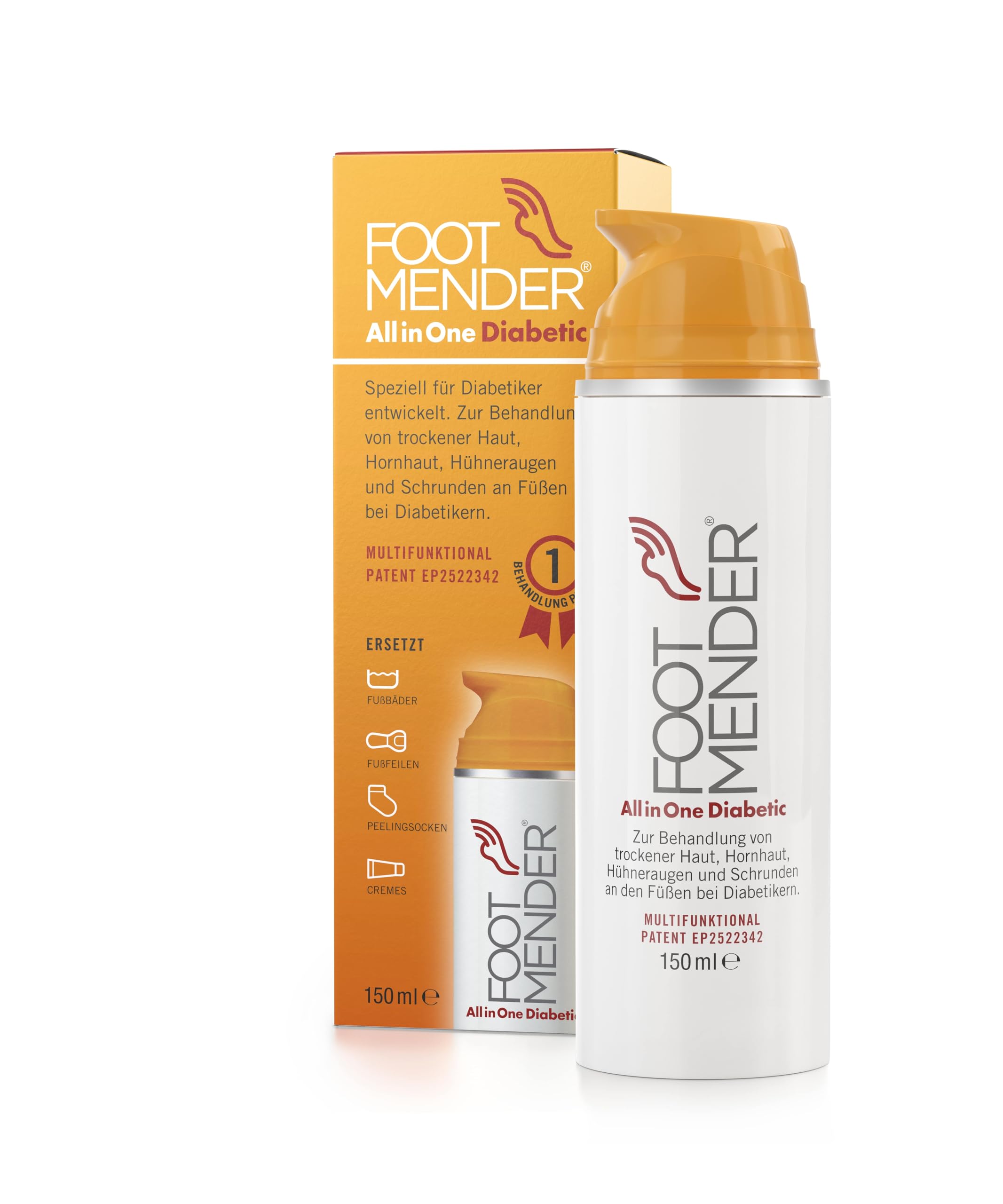 Footmender All in One Diabetic | Speziell für Diabetiker entwickelt | Behandeln Sie trockene Füße, Hornhaut, Hühnerhaugen und Schrunden | Signifikante Wirkung nach der ersten Behandlung | 150 ml