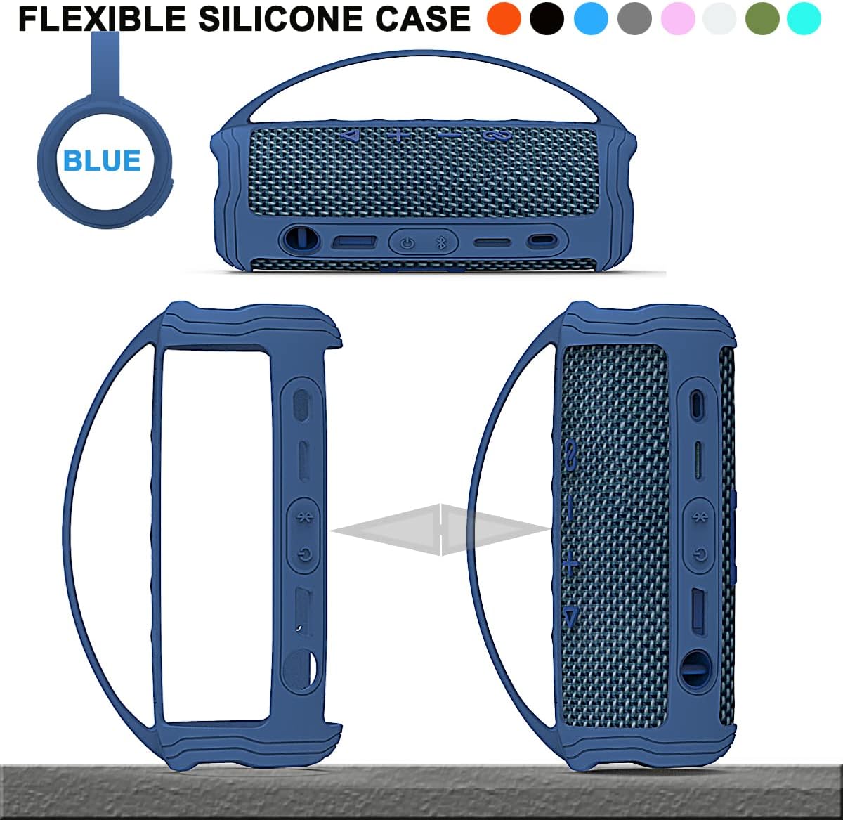 JCHPINE Silicone Cover Case for JBL Flip 6 Portable Bluetooth Speaker, Protective Carrying Holder for JBL Flip 6 Speaker Accessories (Blue Case) - Image 4