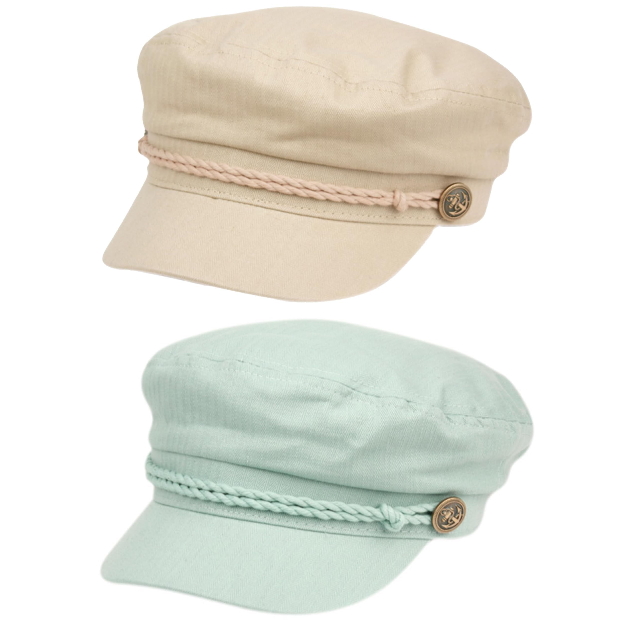 Funky Junque Greek Fisherman Newsboy Cap, Cotton Captains Bakerboy Hat
