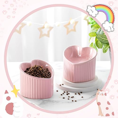 Miniatura 4 de Mumufy 2 piezas de cuencos elevados de cerámica para gatos, cuencos para mascotas inclinados y elevados, anti-vómito, plato para gatos en forma de